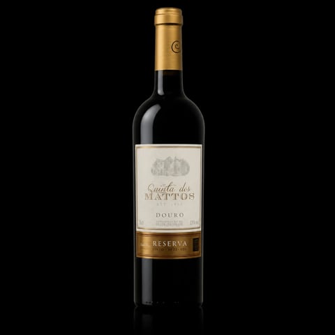Bottle of Quinta dos Mattos Reserva red wine from Douro region against black background